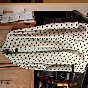 Vintage white wool  jacket  with  raised black polka dots woven into wool fabric